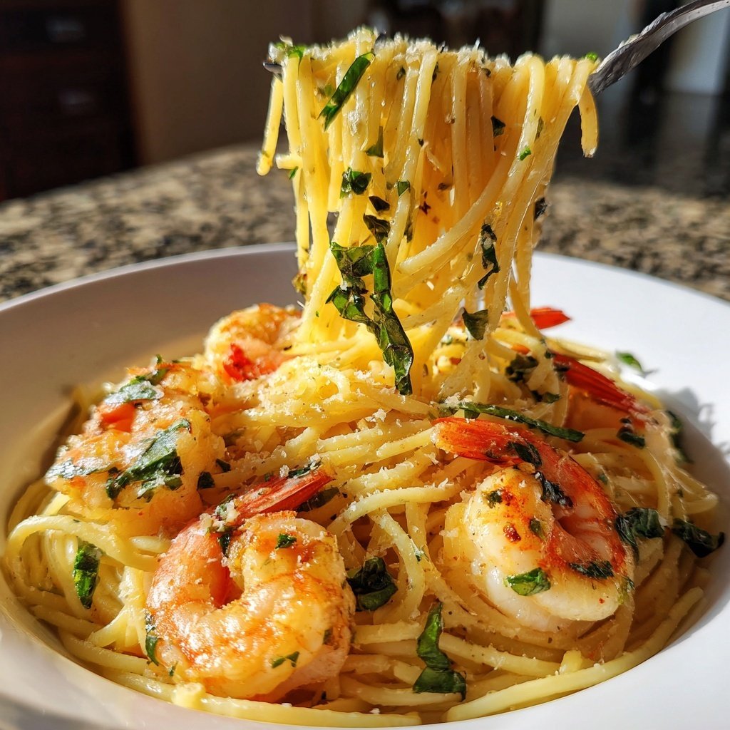 Romantic Lemon Garlic Shrimp Pasta