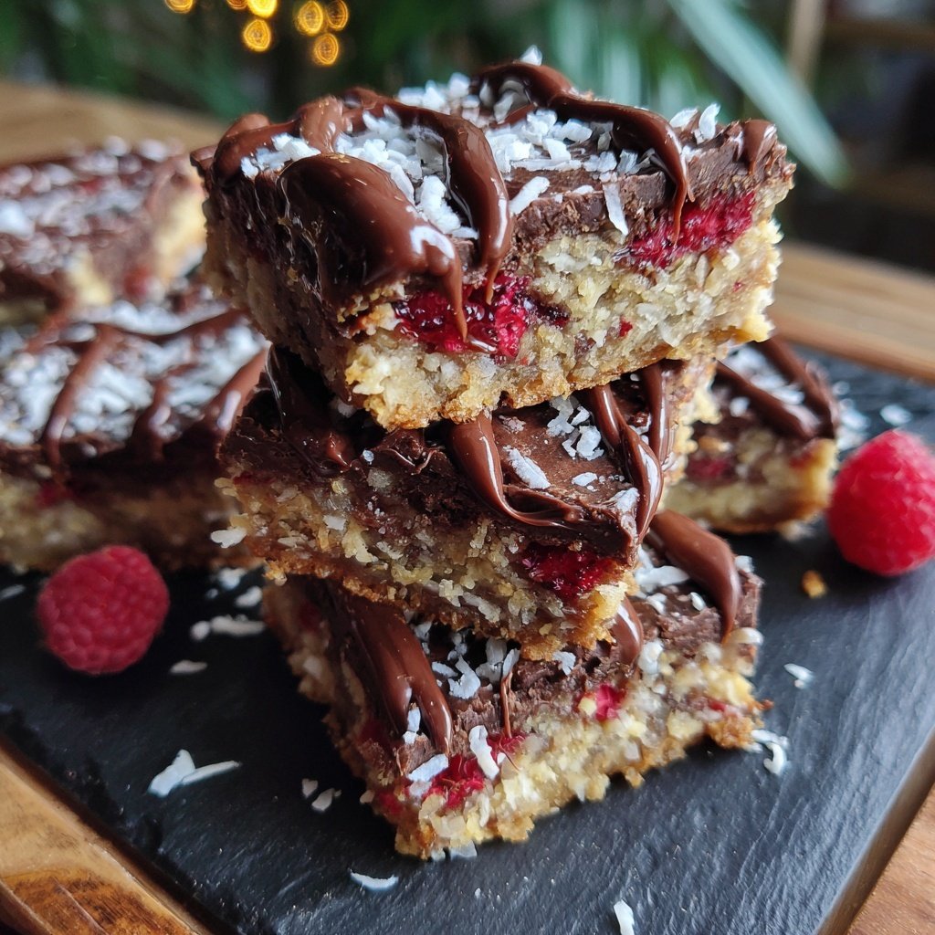Chocolate Raspberry Coconut Squares