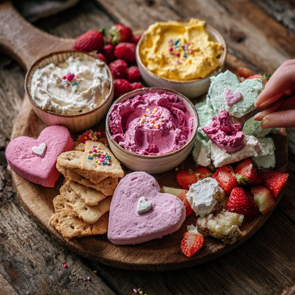 Valentines Charcuterie Board with Yogurt Dips