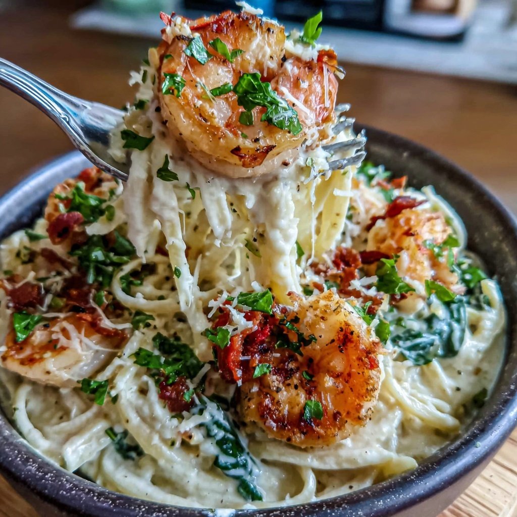Shrimp And Spinach Alfredo Pasta